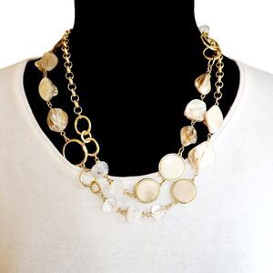 Chicos Single Strand Shell & Acrylic Long Necklace 44"